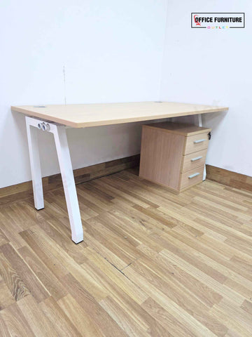 Light Oak Office Desk & Pedestal (160cm x 80cm)