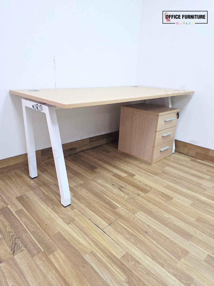 Light Oak Office Desk & Pedestal (160cm x 80cm)