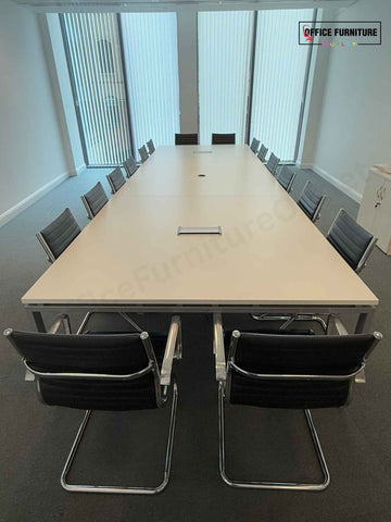 Large 16-Person Boardroom Table with Power Modules & Cantilever Chairs