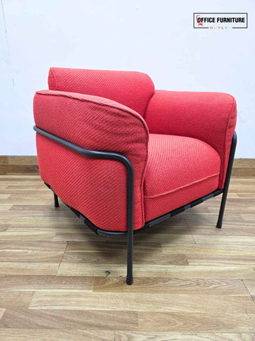 Modern Red Accent Armchair with Black Metal Frame