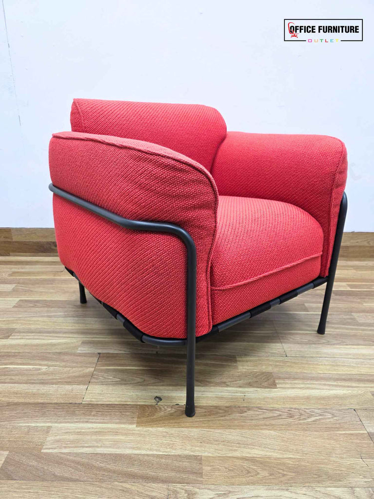 Modern Red Accent Armchair with Black Metal Frame