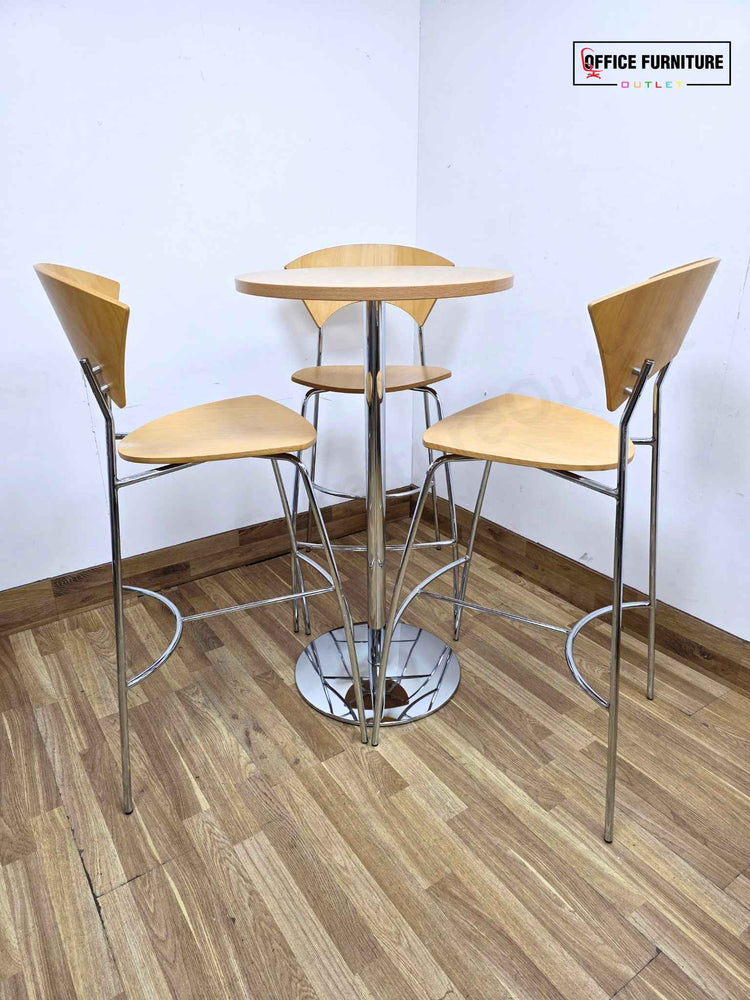 Canteen High Round Table with Allermuir Wooden Bar Stools x3