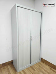Tall Grey Metal Tambour Cabinet with Four Shelves (ST24)