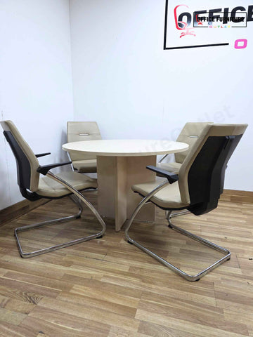 Round Maple Meeting Table with Four Gresham Chairs