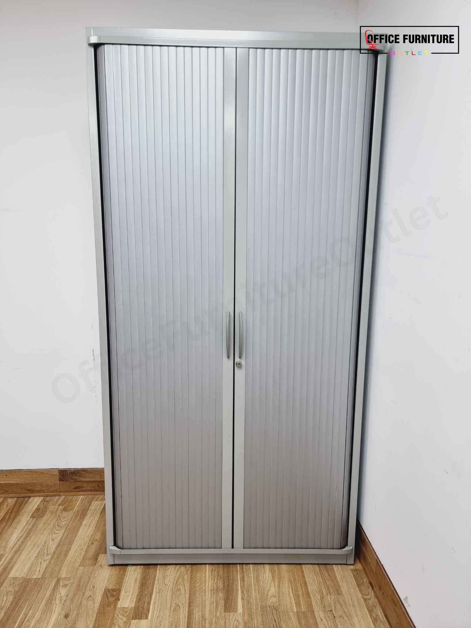 Tall Steel Tambour Cabinet – Grey