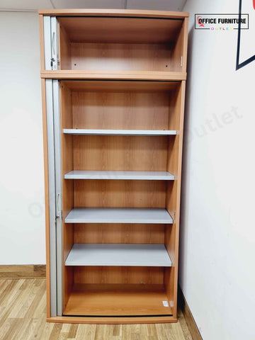 Tall Cherry Wood Tambour Cabinet - Double Unit