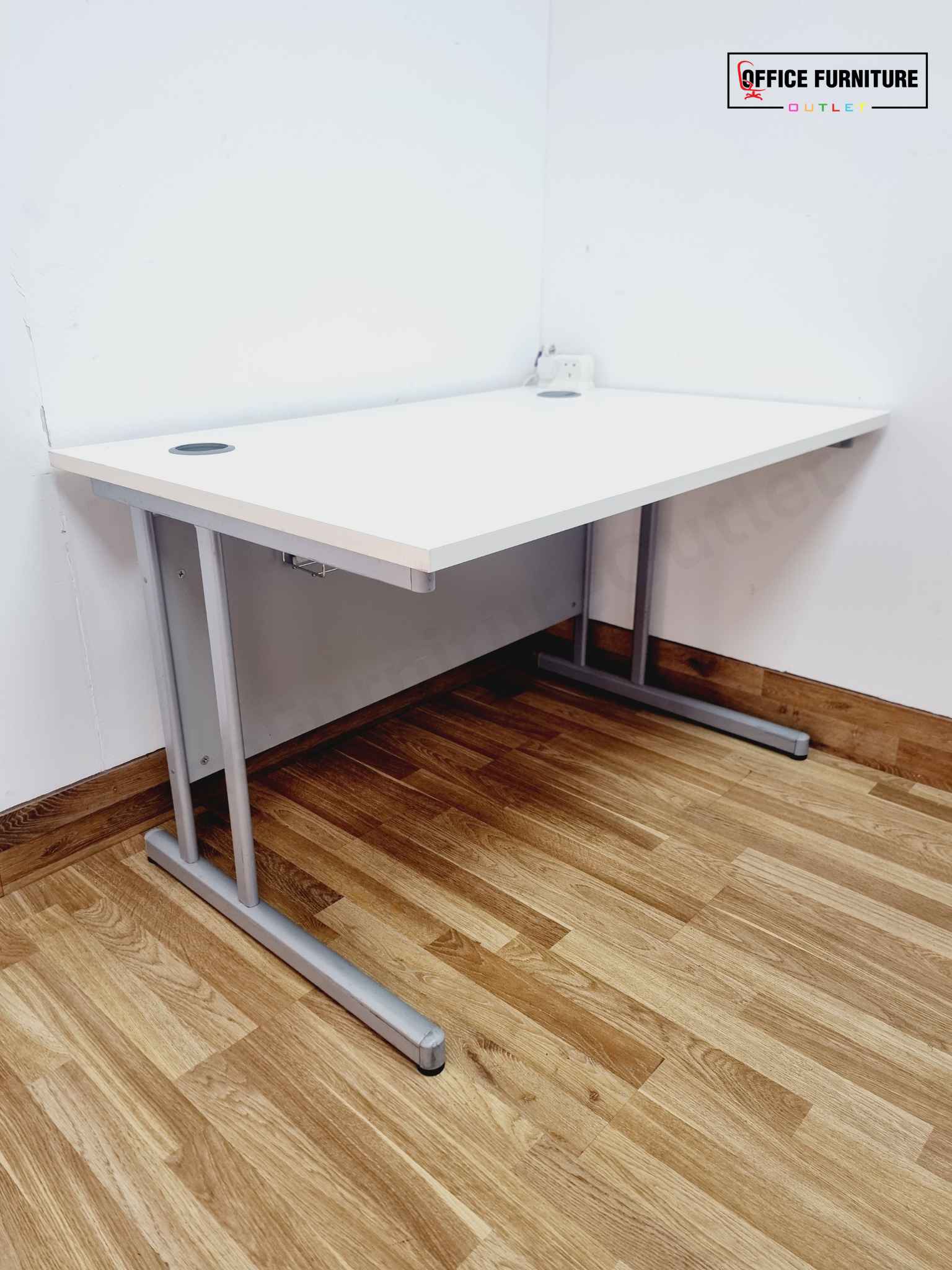 Straight White Office Desk with Electric Port (120cm x 80cm)
