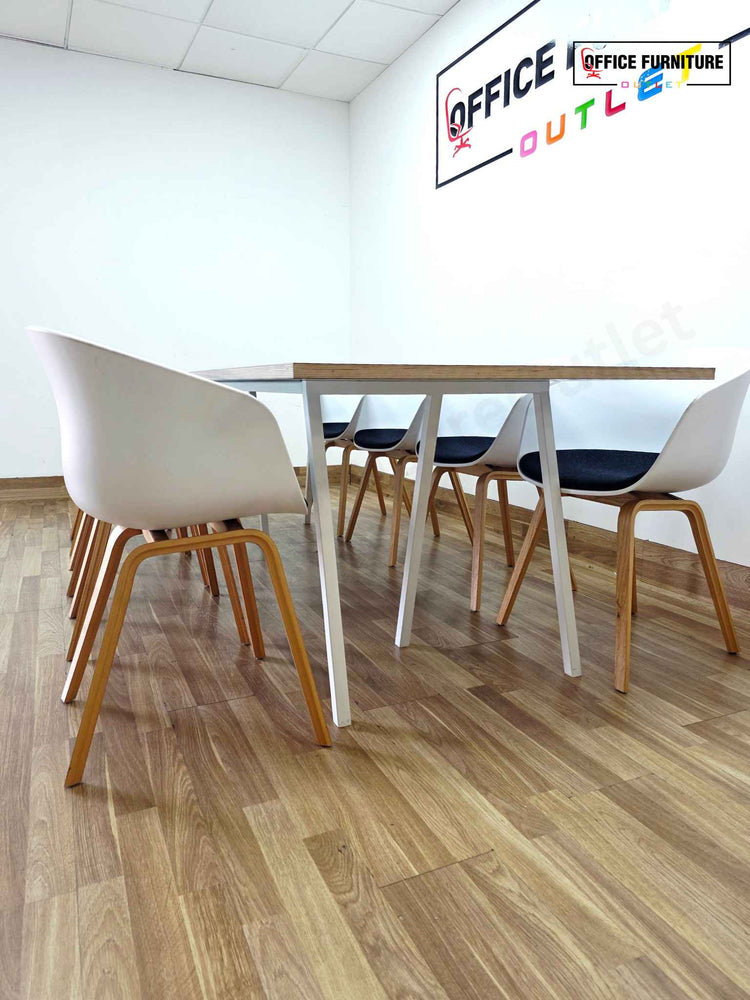 8-Person White Meeting Table with 8 x HAY About A Bucket Chairs