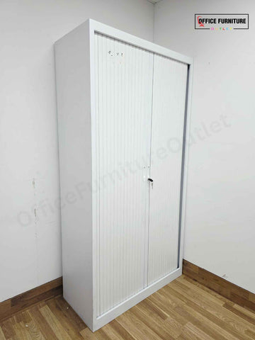 Tall White Metal Tambour Cabinet with Four Shelves (ST25)