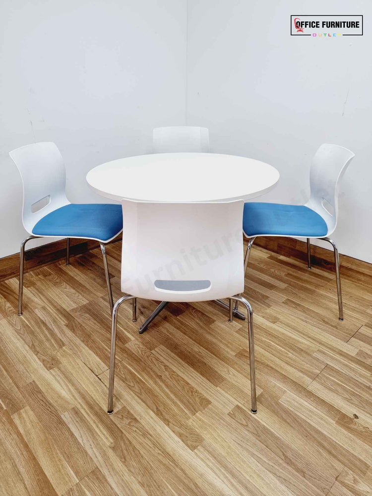 Round Canteen Table with Blue/Grey Allermuir Chairs