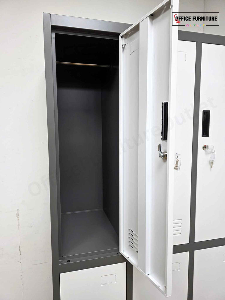 Metal Bank of 6 Lockers – Grey & White Staff Storage Unit (ST61)
