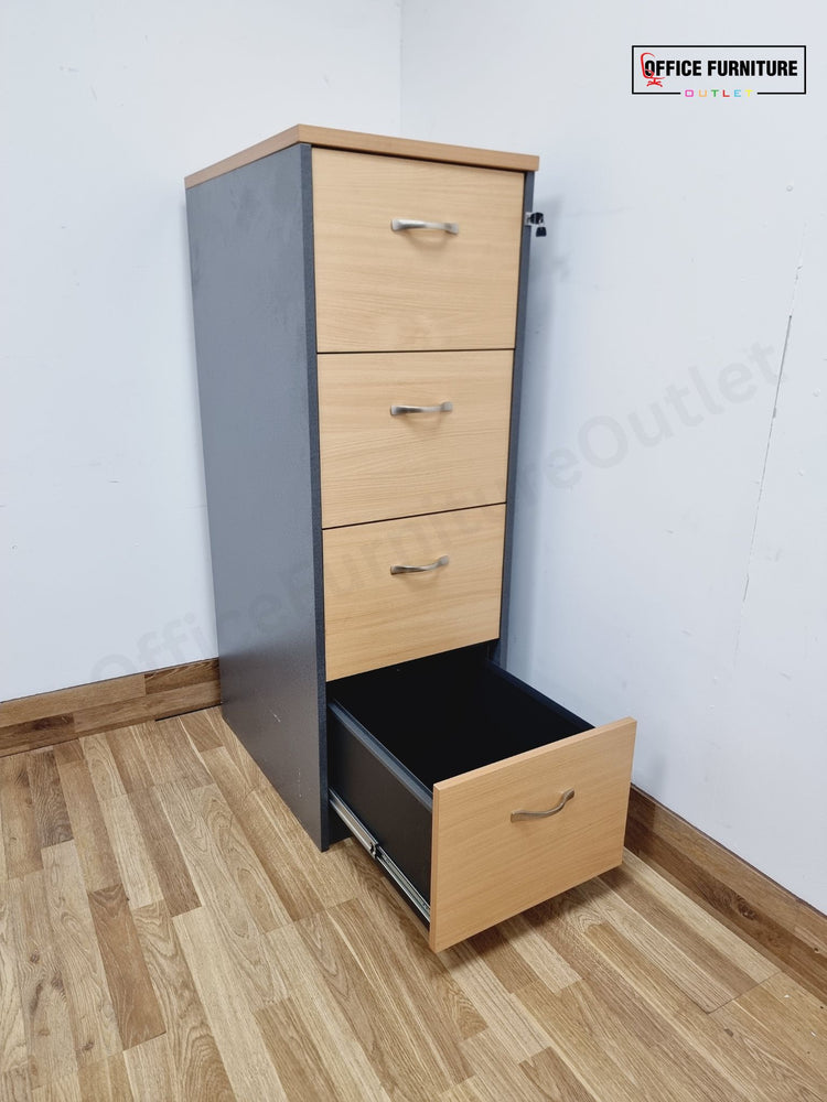Four Drawer Filing Cabinet - Beech/Grey