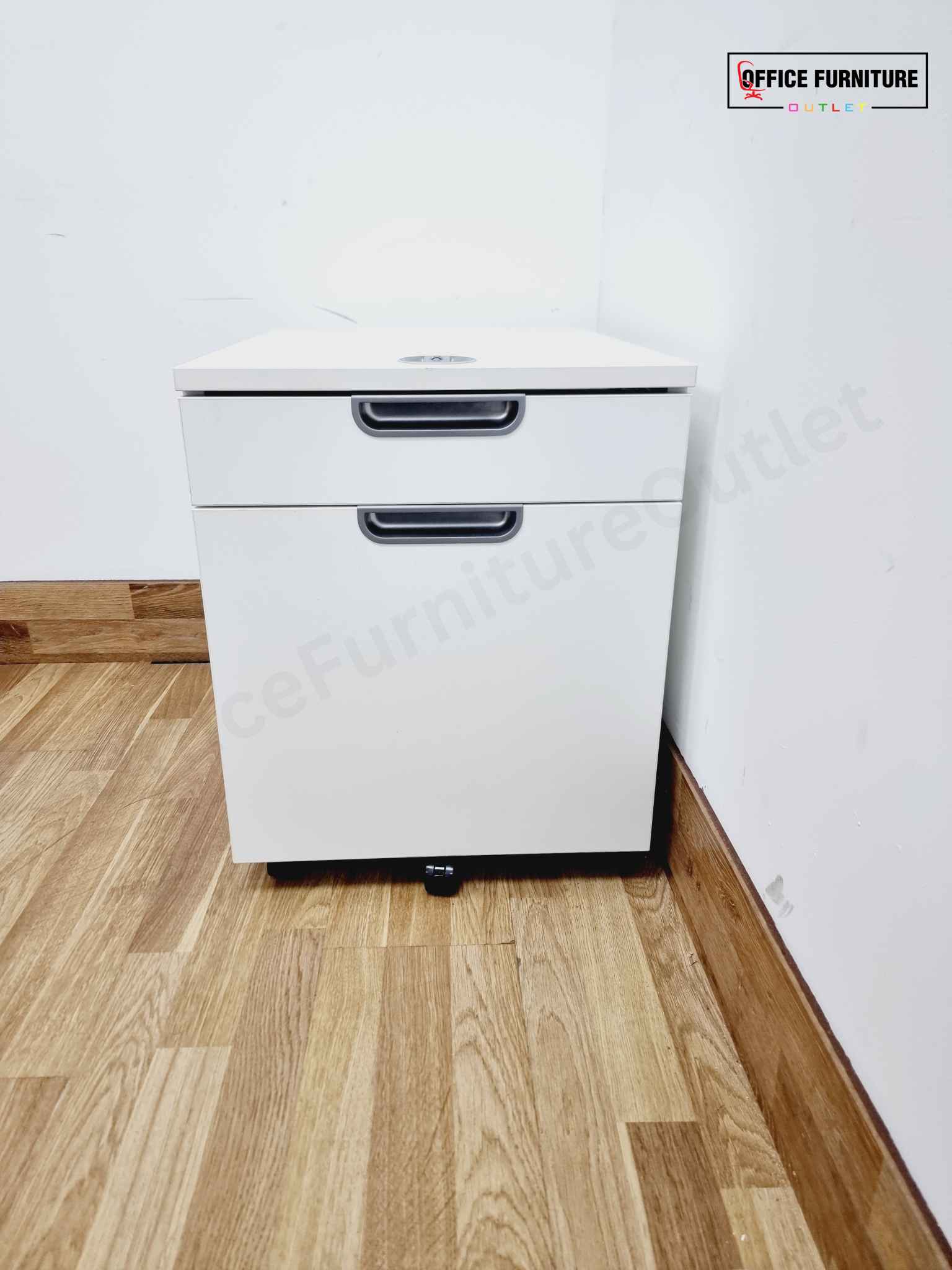 2-Drawer White Mobile Filing Cabinet with Combination Lock