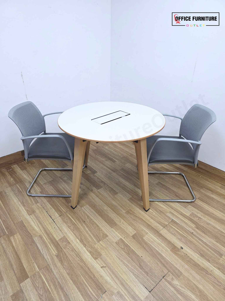 Steelcase Round Table with 2 Boss Design Mars Cantilever Armchairs