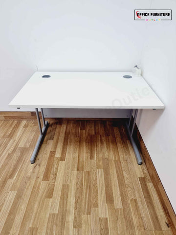 Straight White Office Desk with Electric Port (120cm x 80cm)