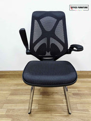 Round 4-Seater Walnut Meeting Table + Mesh Back Cantilever Chairs