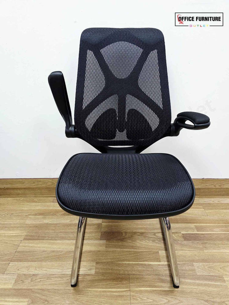 Round 4-Seater Walnut Meeting Table + Mesh Back Cantilever Chairs