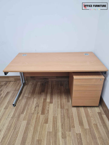 Beech Straight Desk With Pedestal (150cm X 80cm)