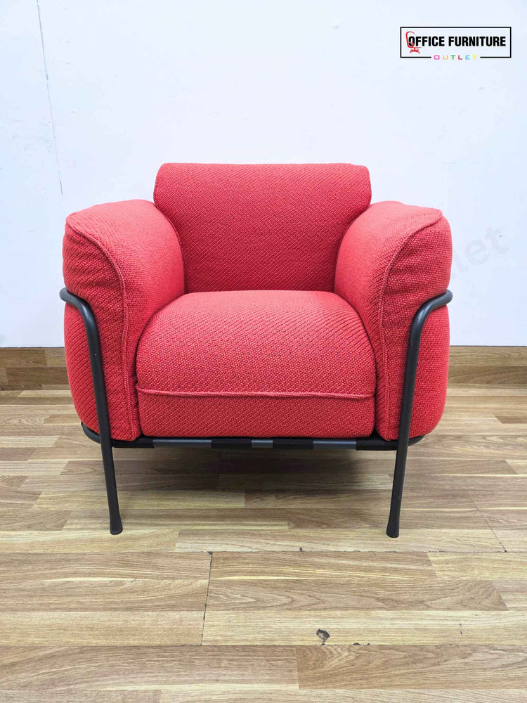 Modern Red Accent Armchair with Black Metal Frame