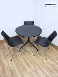 Black Round Canteen Table with 3 Strike Chairs (RT04)