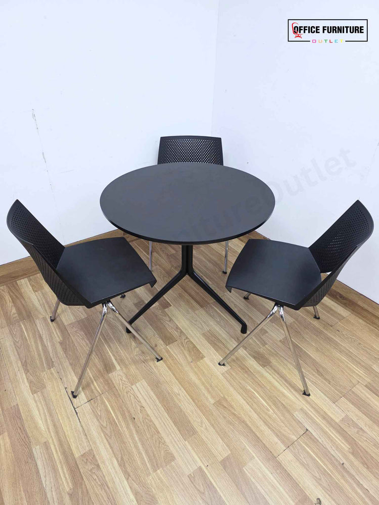 Black Round Canteen Table with 3 Strike Chairs (RT04)