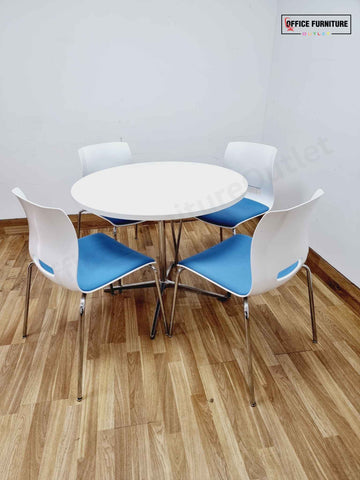 Round Canteen Table with Blue Allermuir Chairs