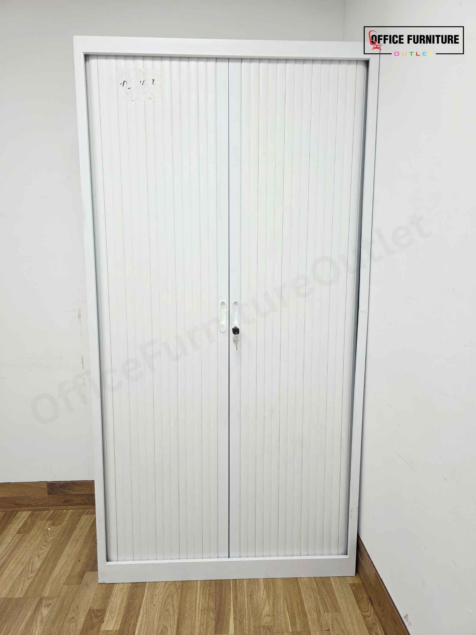 Tall White Metal Tambour Cabinet with Four Shelves (ST25)