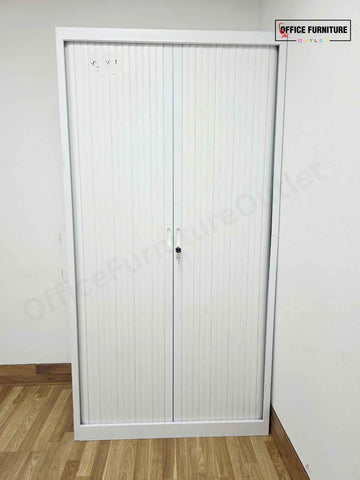 Tall White Metal Tambour Cabinet with Four Shelves (ST25)