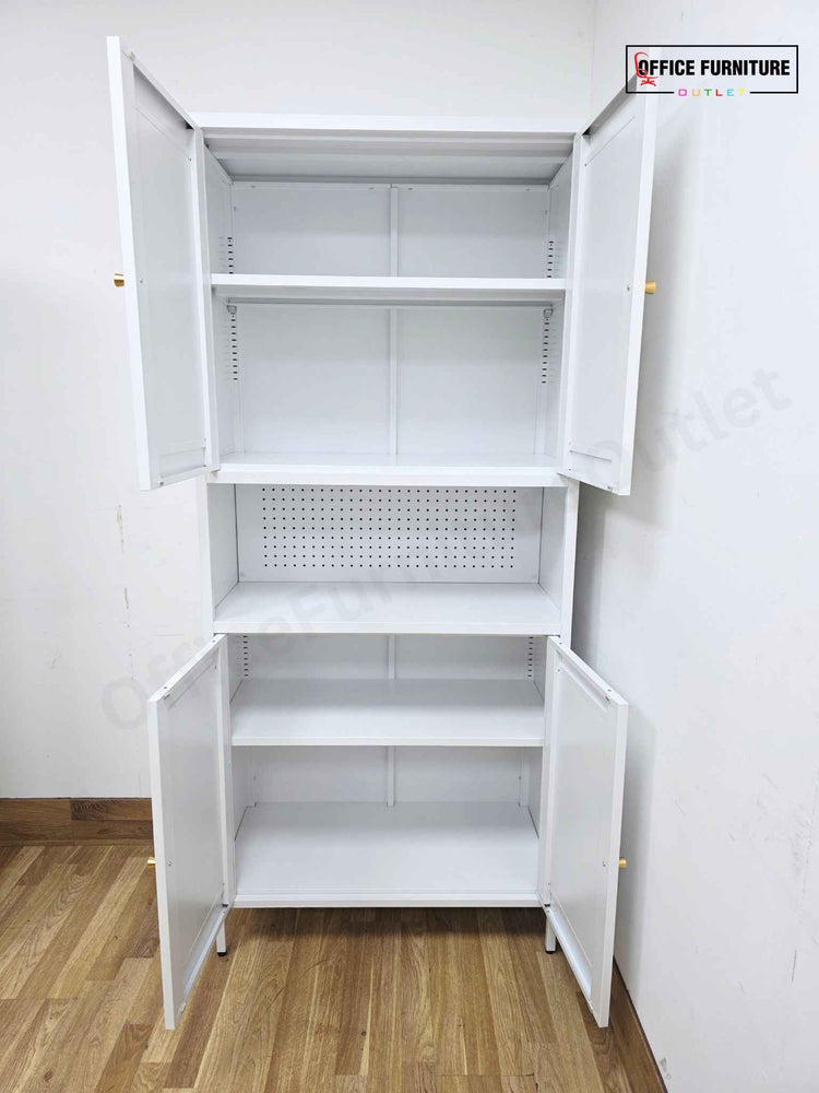 White Metal Storage Cabinet with Cupboards & Open Shelf (ST52)