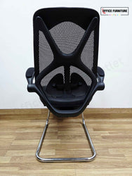 Round 4-Seater Walnut Meeting Table + Mesh Back Cantilever Chairs