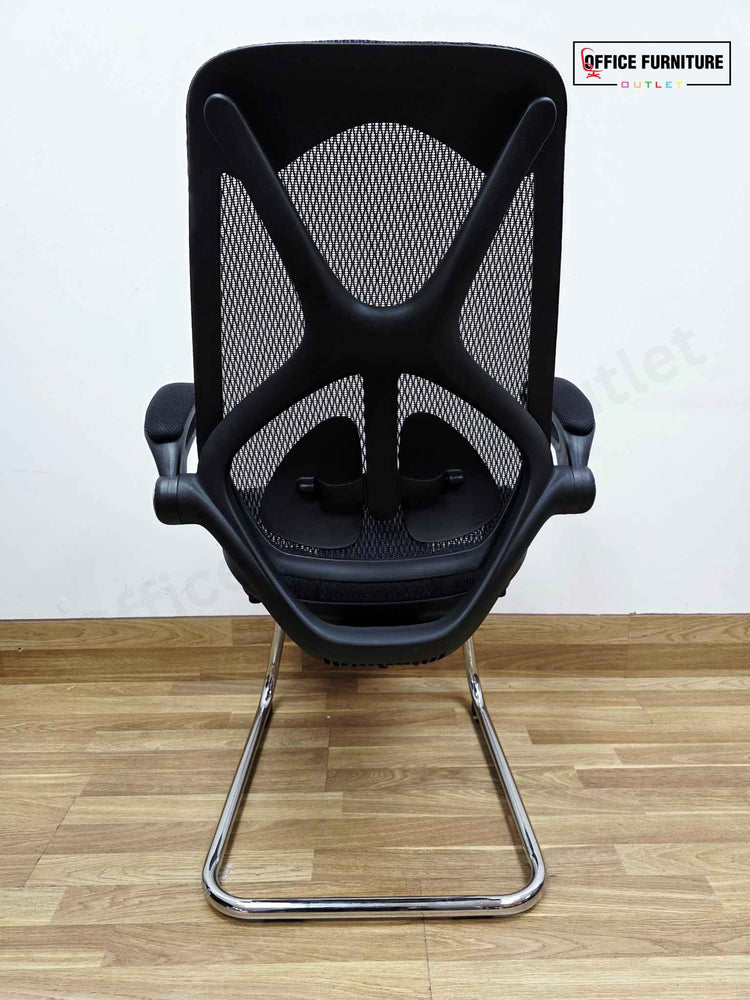 Round 4-Seater Walnut Meeting Table + Mesh Back Cantilever Chairs