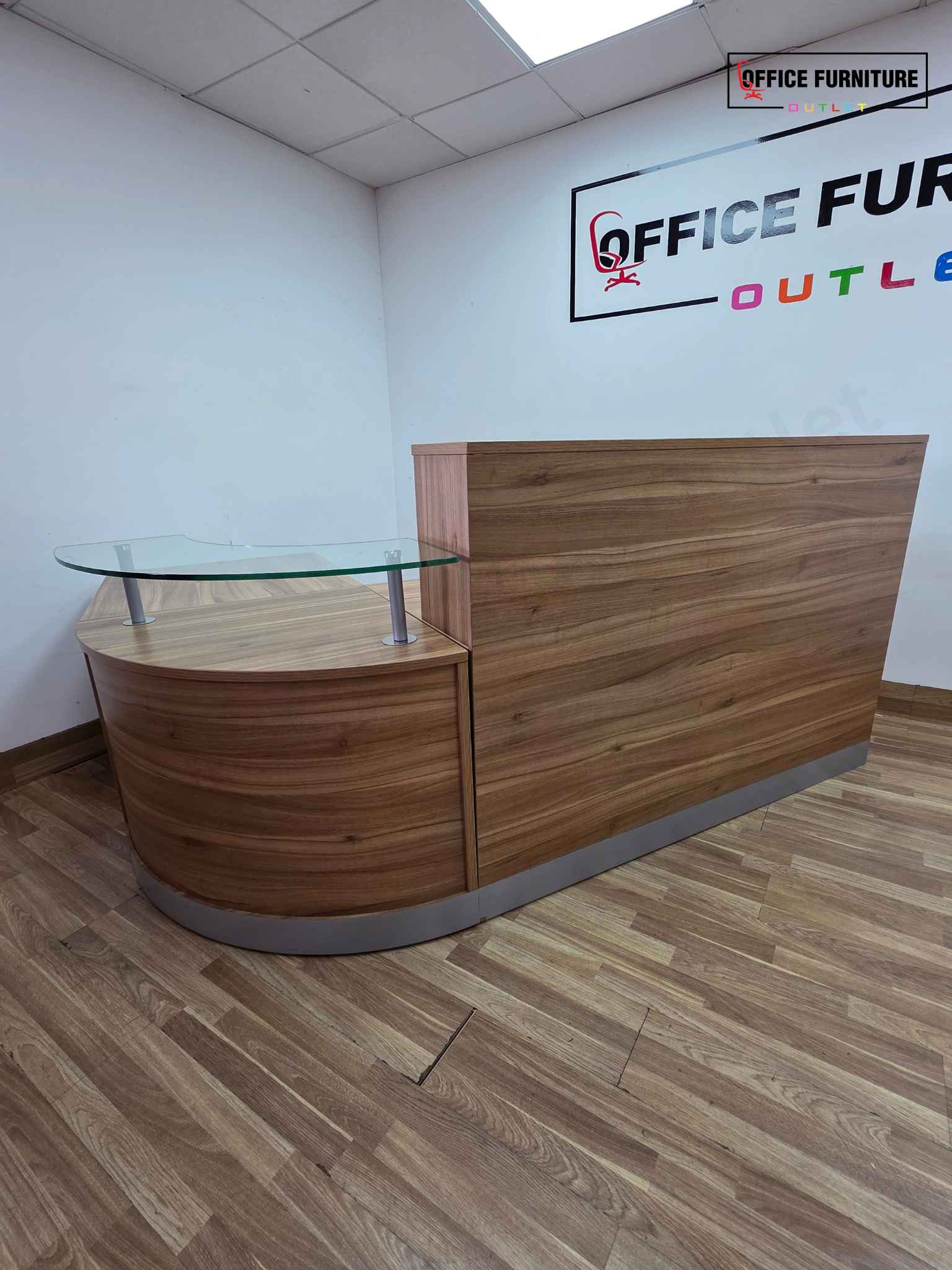 Chestnut Reception Counter with Glass Shelf