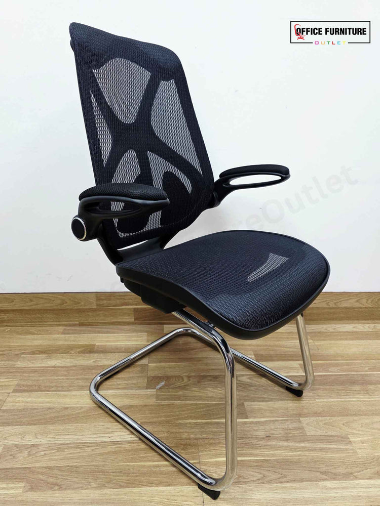 Round 4-Seater Walnut Meeting Table + Mesh Back Cantilever Chairs