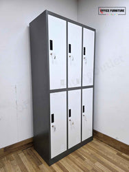 Metal Bank of 6 Lockers – Grey & White Staff Storage Unit (ST61)