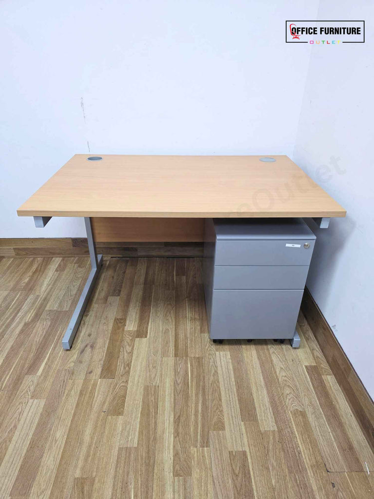 Beech Straight Desk with Metal Pedestal (120cm x 80cm)