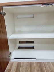 Walnut & White Low-Level Storage Cabinet with Cable Management Cut-Outs