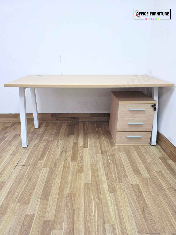 Light Oak Office Desk & Pedestal (160cm x 80cm)