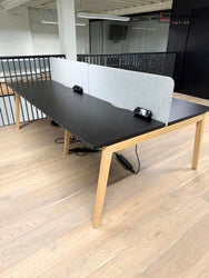 Narbutas Nova Wood 4 Person Bench Desk with Grey Partition Screens