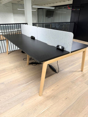 Narbutas Nova Wood 4 Person Bench Desk with Grey Partition Screens