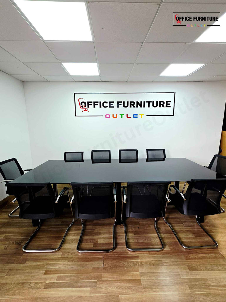 Ten Person Black Glass Boardroom Table with Narbutas Chairs