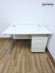 Straight White Office Desk with Pedestal (120cm x 80cm)