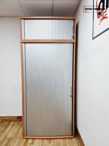 Tall Cherry Wood Tambour Cabinet - Double Unit