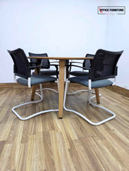 Steelcase Round Meeting Table with 4 Gresham SJX Cantilever Chairs