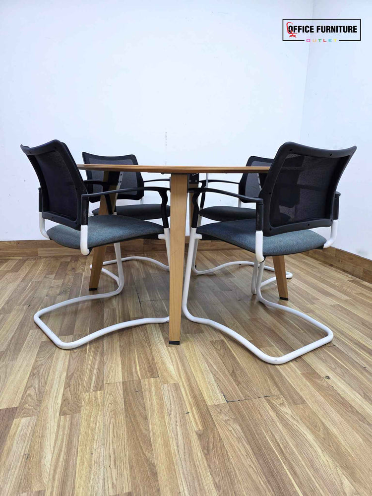 Steelcase Round Meeting Table with 4 Gresham SJX Cantilever Chairs