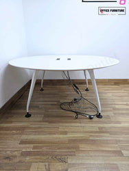 Large Round White Meeting Room Table (160cm) – Modern Office Table with Integrated Power Ports