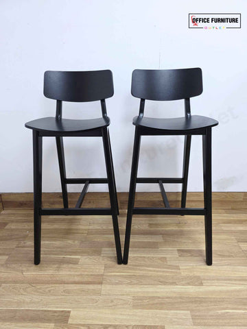 Frovi Scandi Bar Stools – All Black Solid Wood Bar Seating (Set of 2)