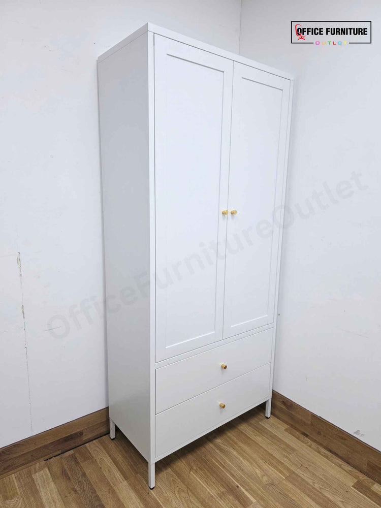 White Metal Storage Cabinet with Double Doors & Drawers (ST53)
