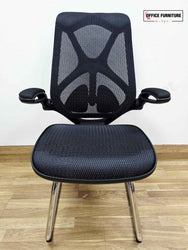 Round 4-Seater Walnut Meeting Table + Mesh Back Cantilever Chairs