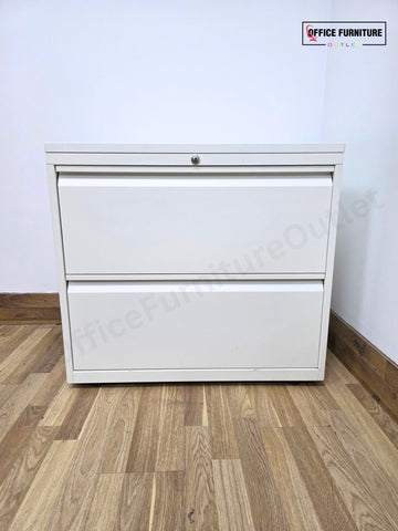 White Metal 2 Drawer Lateral Filing Cabinet (ST74)