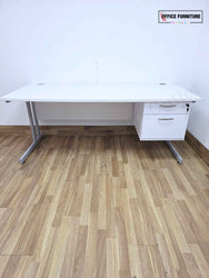 White Office Desk with Attached Pedestal (180x80cm)